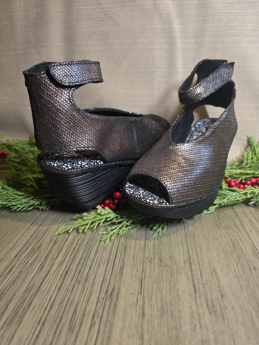 bernie mev. Women's Mely Slingback Wedges in Bronze Pearl